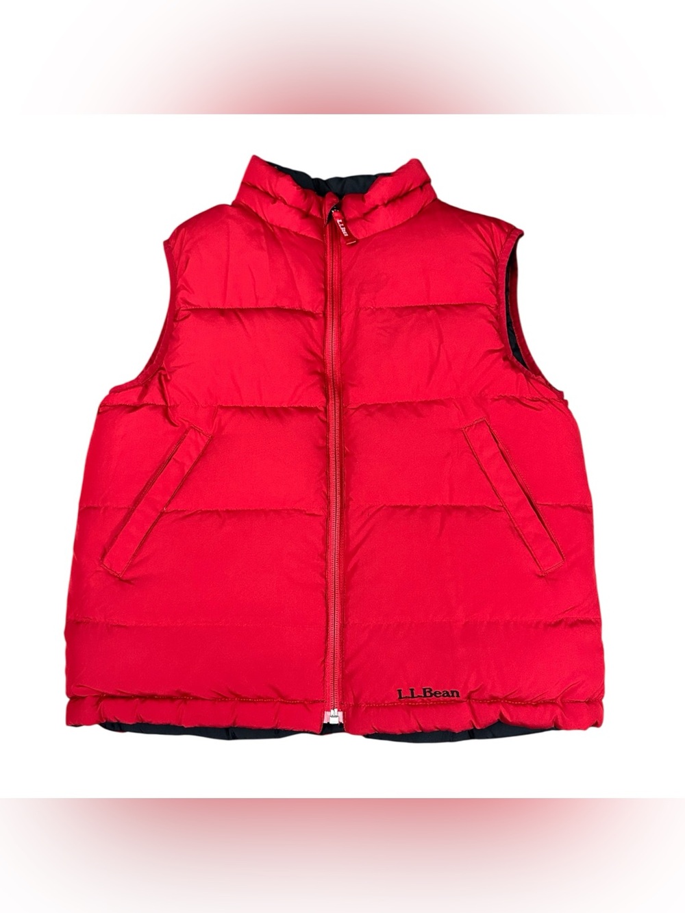 L.L.Bean Kids Reversible Goose Down Puffer Vest Red Black Youth Medium 10-12